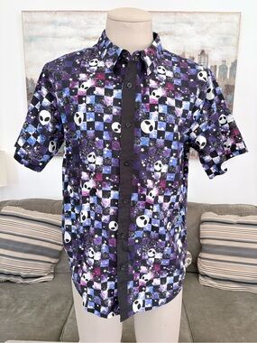Spencer's Alien Galaxy Checkered Button-Up Shirt - Purple/Black/White